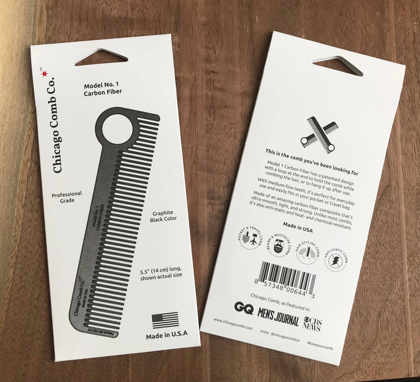 Chicago Comb Modell Nr. 1 Kohlefaser-Kamm