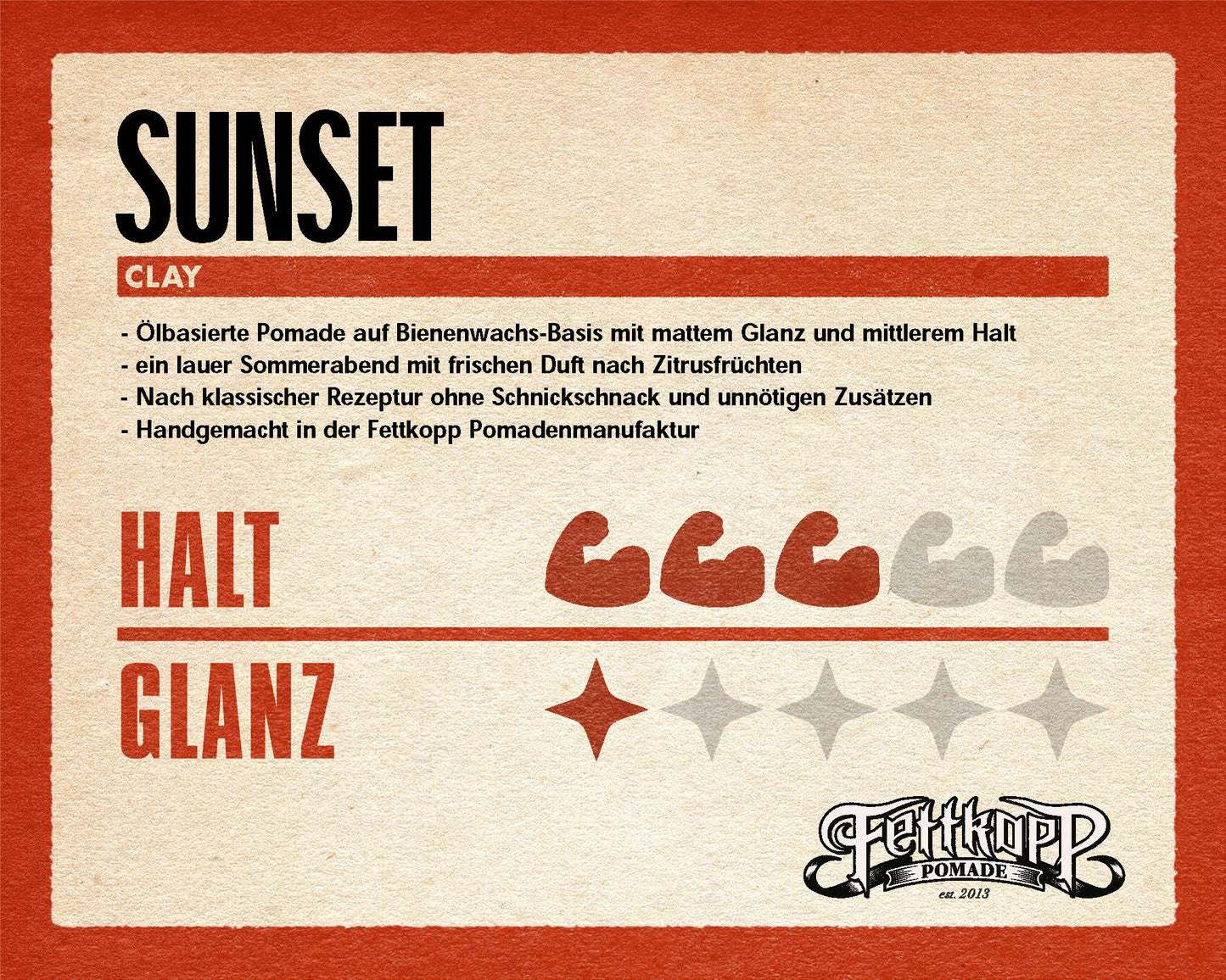 FETTKOPP POMADE - SUNSET Clay - Sommerlich frisch - 99g