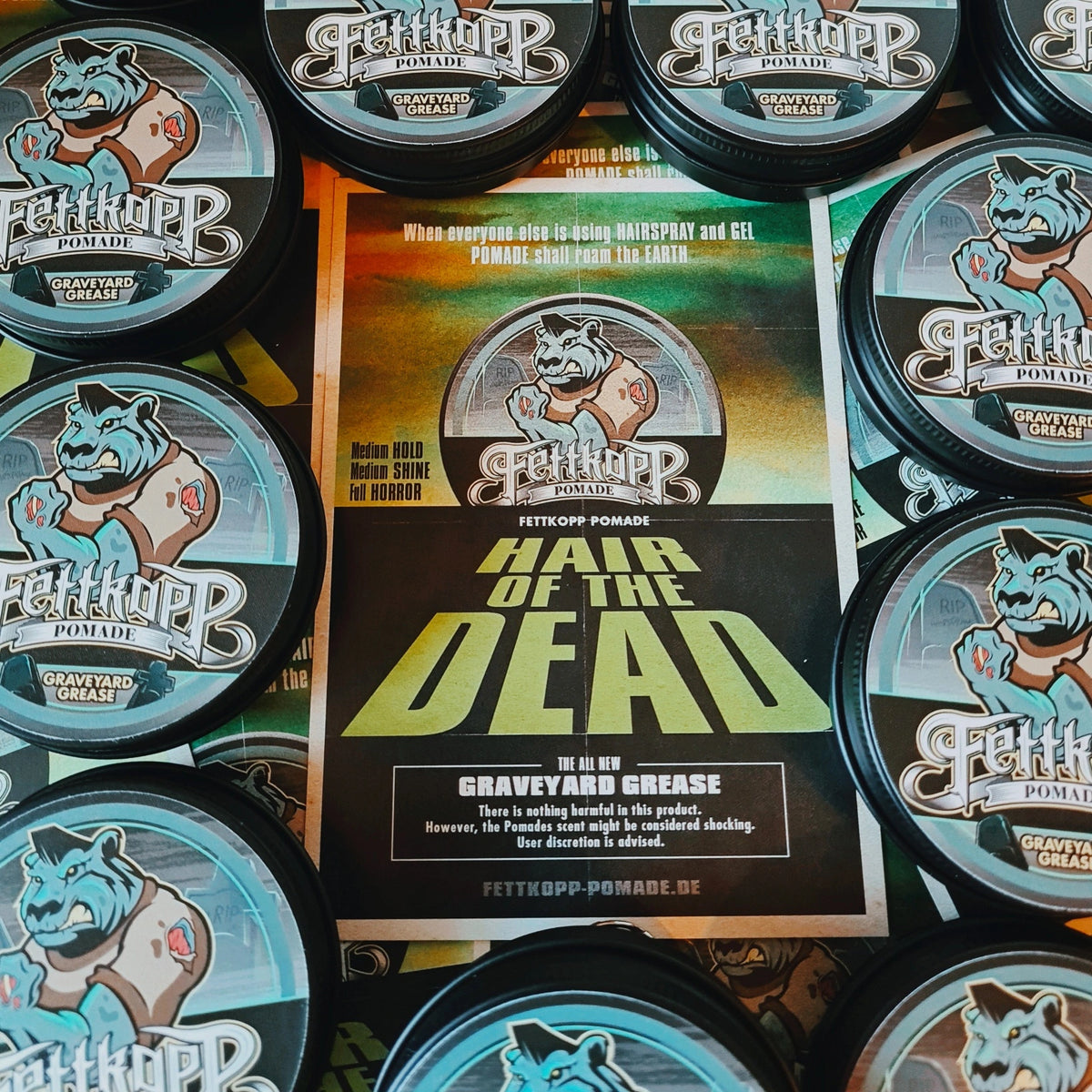 FETTKOPP POMADE Graveyard Grease (medium hold, 51g) mit Poster&Postkarte