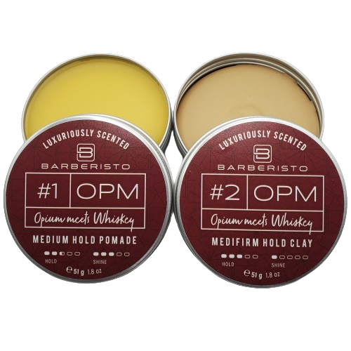 Barberisto #1 und #2 OPM Opium meets Whisky Pomade und Clay